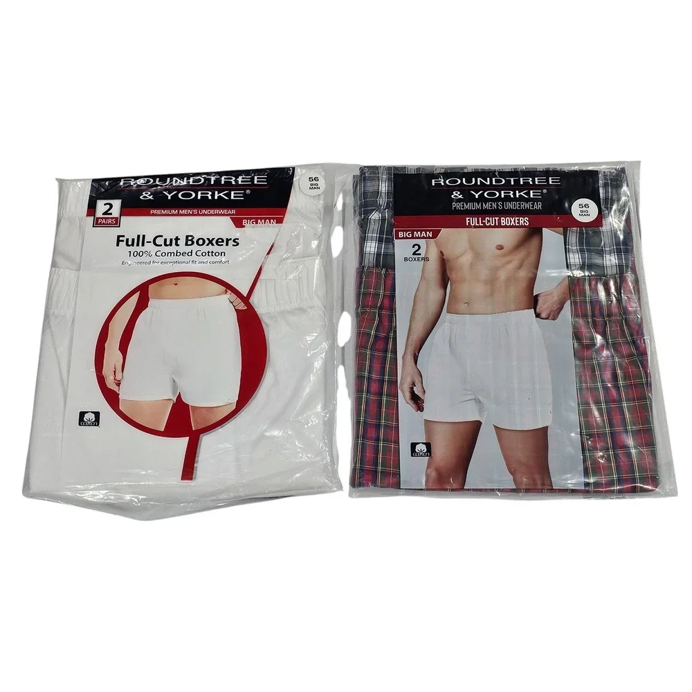 Lot of 2 Big Man Boxers Size 56 Roundtree‎ & Yorke (4 Pairs) Full-Cut Underwear